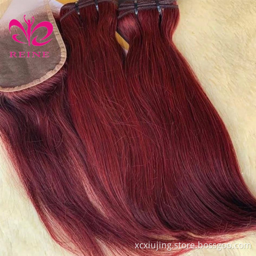 12A Grade Best Quality Raw Cuticle Aligned Hair Bundles 99J color  Vendors Vietnam hair Double Drawn Human Hair Bone Straight